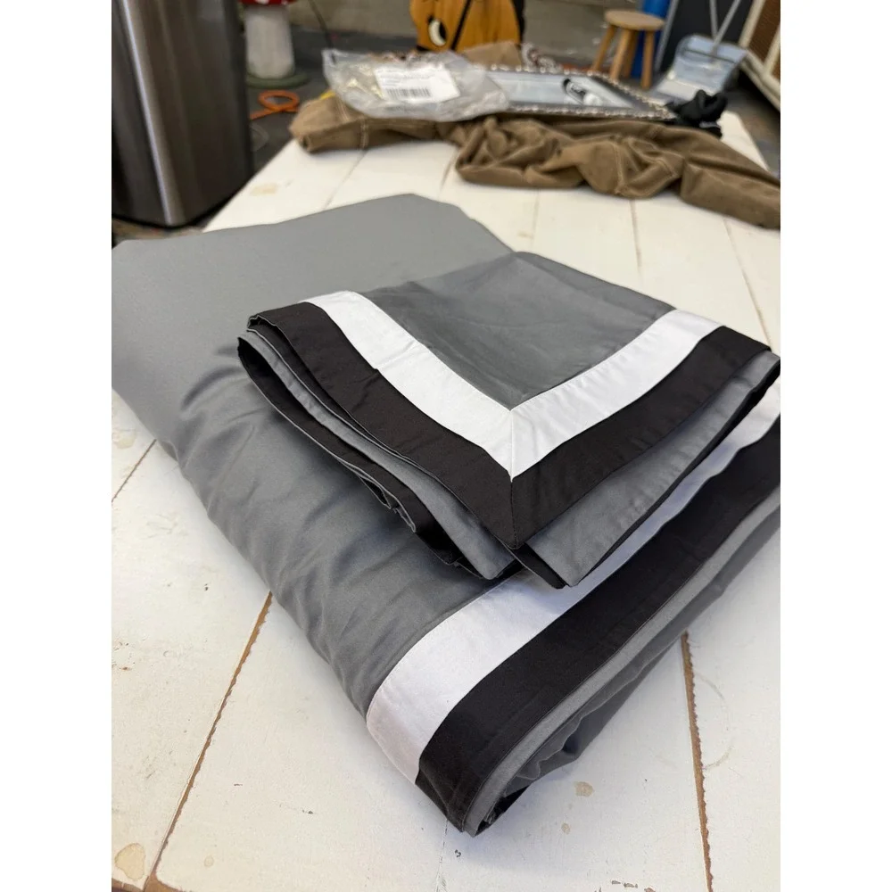 Frette King Duvet Cover & Euro Sham Set Grey Black White‎ Luxury Bedding NWOT